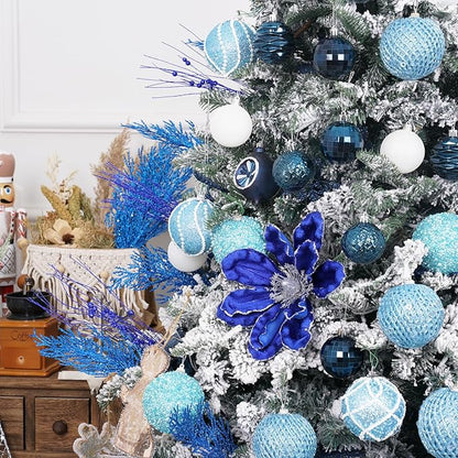 3.15" Christmas Ball Ornaments Glitter Shatterproof Christmas Tree Ornaments Sequin Xmas Hanging Balls Decorations for Wedding Party Holiday(Light Blue)