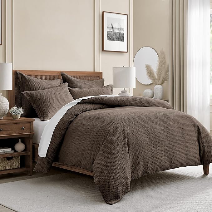 Levtex Home - Cloud Waffle Comforter Set - King Comforter + Two King Pillow Cases - Waffle Weave - Cocoa - Comforter (106 x 94in.) and Pillow Case (36 x 20in.) - Cotton