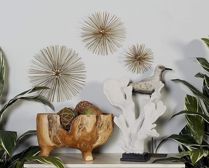Deco 79 Metal Starburst 3D Short Spike Wall Decor, Set of 3 6", 9", 12"W, Gold