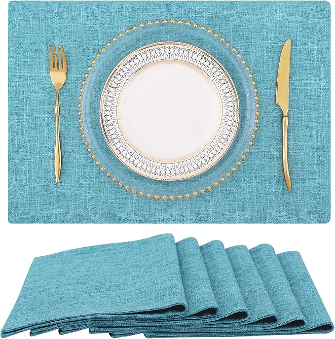 homing Light Blue Cloth Placemats for Dining Table Set of 6 – Cotton Linen Blend Washable Farmhouse Kitchen Mats for Indoors & Outdoors - Easy to Clean 13 x 19 Inch