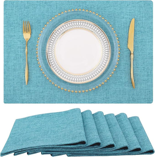 homing Light Blue Cloth Placemats for Dining Table Set of 6 – Cotton Linen Blend Washable Farmhouse Kitchen Mats for Indoors & Outdoors - Easy to Clean 13 x 19 Inch