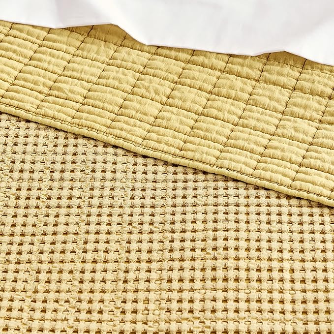 Levtex Home Mills Waffle Twin Bedspread Set (84x104in) with 1 Pillow Sham (26x20in) - Ochre - Cotton Waffle Twin Size Bedspread Set - Lightweight, Soft, Pre-Washed