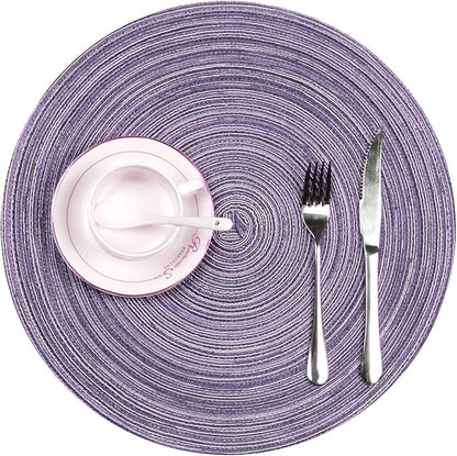 SHACOS Round Braided Placemats Set of 6 Round Placemats Cotton Blend Fabric Table Mats for Wedding Party (Light Purple, 6)