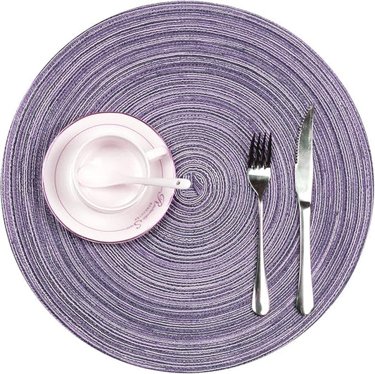 SHACOS Round Braided Placemats Set of 6 Round Placemats Cotton Blend Fabric Table Mats for Wedding Party (Light Purple, 6)