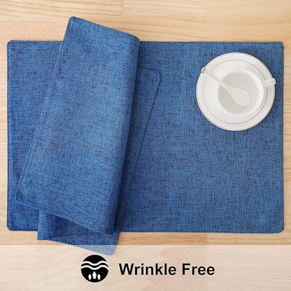 homing Navy Blue Cotton Linen Blend Placemats for Dining Table Set of 6 – Washable Farmhouse Kitchen Mats for Indoors & Outdoors, Easy to Clean, 13 x 19 Inch