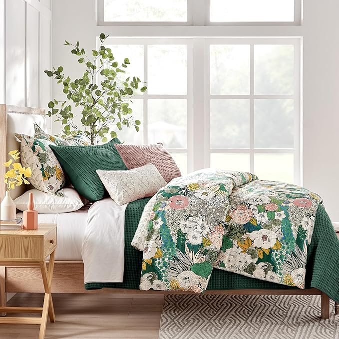 Levtex Home Mills Waffle Twin XL/Twin Quilt Set (68x86in) with 1 Pillow Sham (26x20in) - Forest Green - 100% Cotton Twin Size Quilt Bedding Set - Lightweight, Soft, Pre-Washed