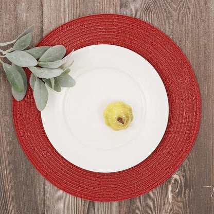 SHACOS Round Braided Placemats Set of 8 Washable 15 inch Round Table Mats Non Slip Woven Place Mats for Dining Table (Red, 8)