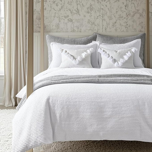 Levtex Home - Cloud Waffle Bright White Comforter Set - King Comforter (106 x 94in.) + Two King Pillow Cases (36 x 20in.) - Waffle Weave - Bright White - Cotton