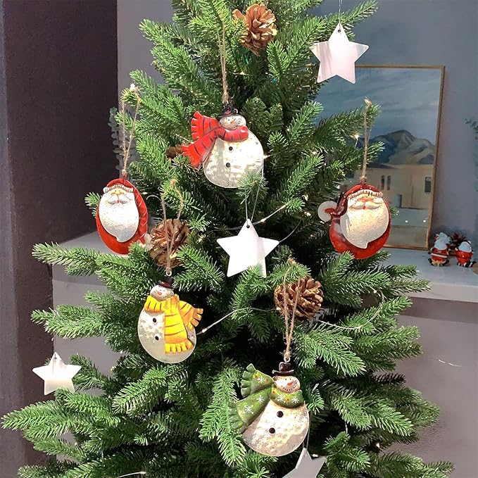 5 Pack Rustic Metal Double-Sided Christmas Tree Ornaments Tin Santa Snowman Decorations Hanging Pendants Ornaments Christmas Hanging Ornament Xmas Holiday Decor