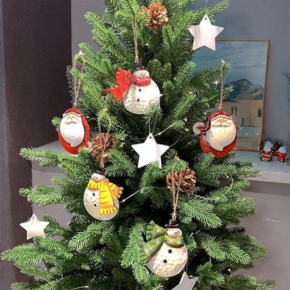 5 Pack Rustic Metal Double-Sided Christmas Tree Ornaments Tin Santa Snowman Decorations Hanging Pendants Ornaments Christmas Hanging Ornament Xmas Holiday Decor