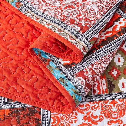 NEWLAKE Cotton Bedspread Quilt Sets-Reversible Patchwork Coverlet Set, Mediterranean Classic Bohemian Pattern,Queen Size