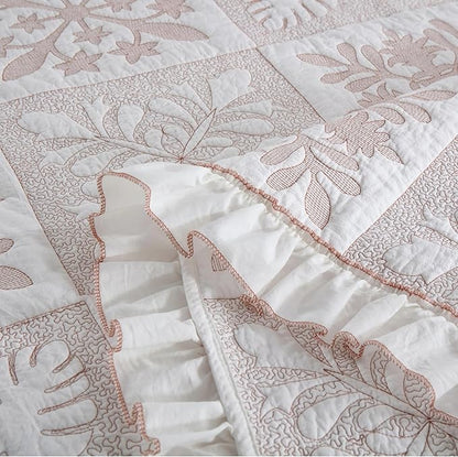 MarCielo 3-Piece 100% Cotton Bedspread Lightweight Quilt Coverlet Embroidery Farmhouse Bedding Set (TJ Colorful,Queen (98"x102"))
