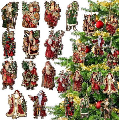 Suzile 36 Pcs Christmas Wooden Ornaments Vintage Christmas Tree Decorations Santa Claus Ornaments for Tree Wreaths Xmas Hanging Wood Cutouts Decor for Farmhouse Home Winter Holiday Party Favors