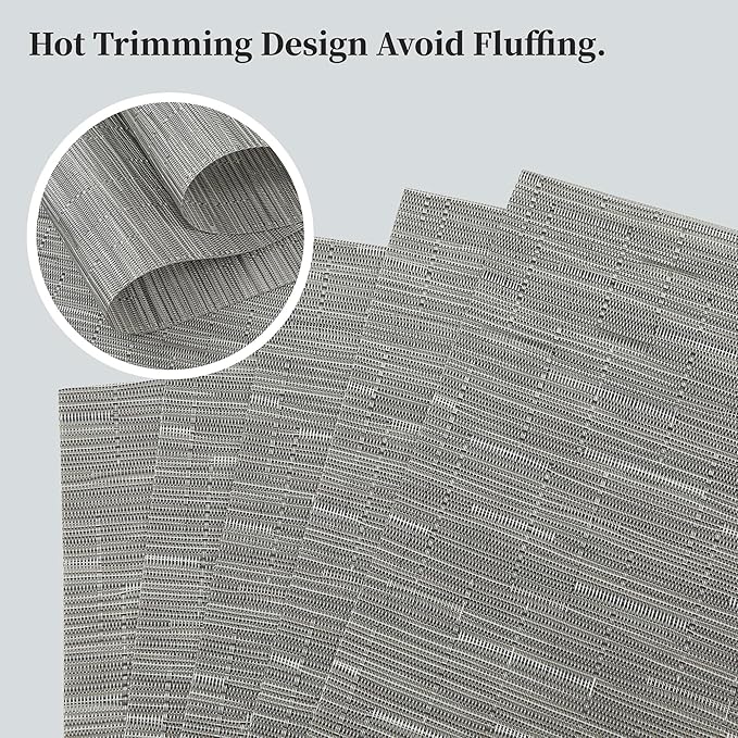 Leetaltree Sliver Placemats Set of 8 - Heat Resistant Non-Slip Place mats for Dining Table, Washable Durable PVC Vinyl Woven Table Mats（Sliver, 8）
