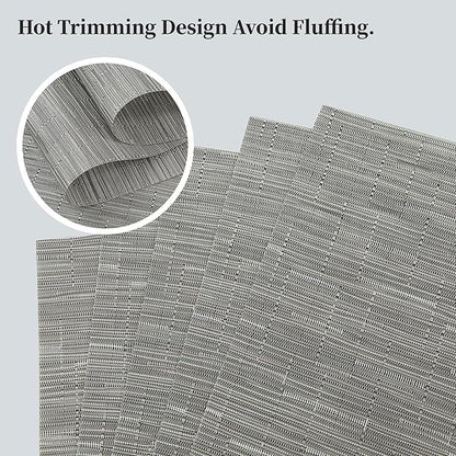 Leetaltree Sliver Placemats Set of 8 - Heat Resistant Non-Slip Place mats for Dining Table, Washable Durable PVC Vinyl Woven Table Mats（Sliver, 8）