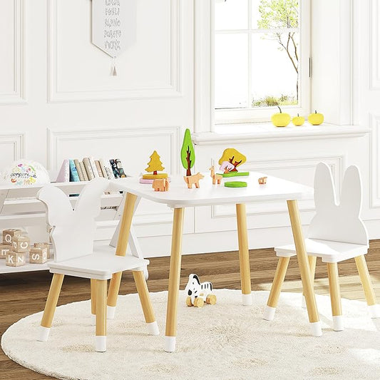 UTEX Kids Table with 2 Chairs Set, Kids Table and Chair Set,3 Piece Kiddy Table and Chair Set, Toddler Table and Chairs, White