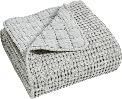 Levtex Home Mills Waffle King Bedspread Set (122x106in) with 2 Pillow Shams (36x20in) - Grey - Cotton Waffle King Size Bedspread Set - Soft, Pre-Washed