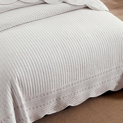 MarCielo 100% Cotton Quilt Set White Lightweight Bedspread with Scalloped Edge, Farmhouse Vintage Bedding, All Season Use(TC Off-White,King (114"x102"))