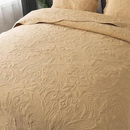 HoneiLife Queen Quilt Bedding Set - 3 Pieces Microfiber Quilt Sets Lightweight Bedspreads Reversible Coverlets Retro Bed Cover Paisley Pattern Bedding Set All Season Quilts-Yellow