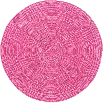 SHACOS Round Braided Placemats Set of 6 Cotton Round Place Mats 15 inch Washable Table Mats for Holiday Party (Hot Pink, 6)