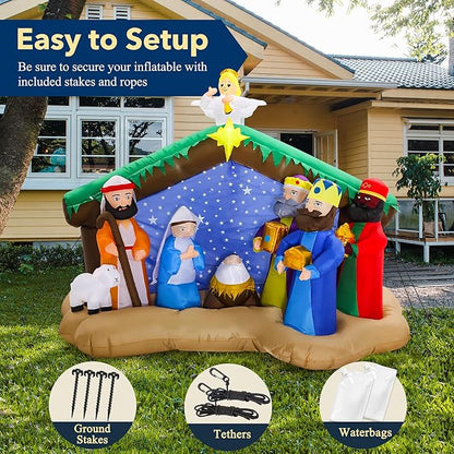 8.5 FT Christmas Inflatables Nativity Scene Outdoor Decorations, Christmas Blow Up Yard Decorations Nativity Sets for Garden Lawn Xmas Decor