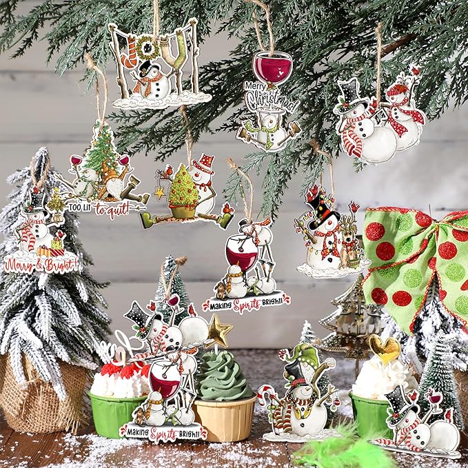 Suzile 36 Pcs Christmas Wooden Ornaments Cute Snowman Christmas Decoration Snowman Ornaments for Tree Winter Hanging Crafts Winter Tree Home Decor for Xmas Holiday Party