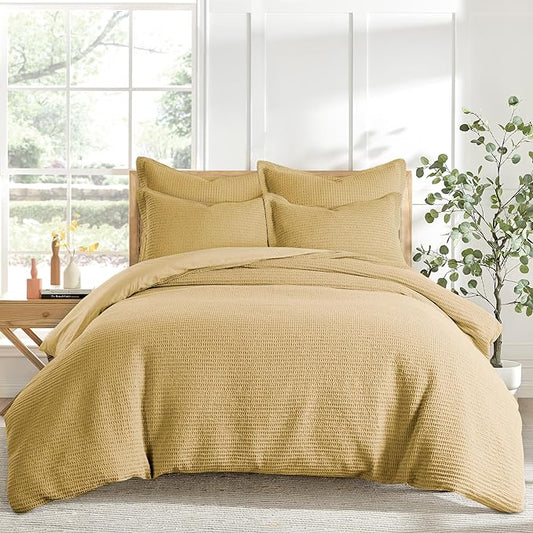 Levtex Home - Cloud Waffle Comforter Set - Twin Comforter + One Standard Pillow Case - Waffle Weave - Ochre - Comforter (68 x 88in.) and Pillow Case (26 x 20in.) - Cotton