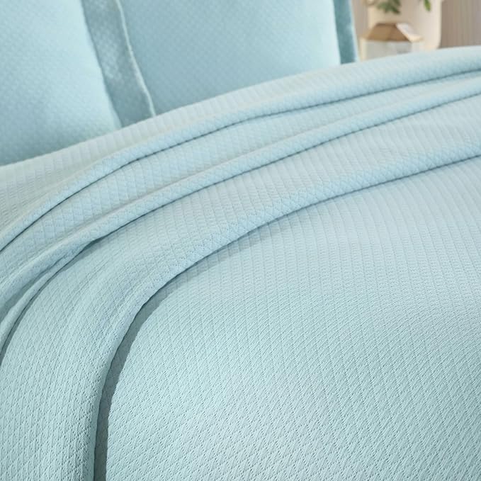 Superior Solitaire Cotton 3 Piece Bedspread Set, Home Bed Decor, Decorative Textured Bed Spread, 2 Pillow Shams, Airy Blanket, Matelasse Coverlet Bedding, All-Season Accent Blanket, King, Aqua