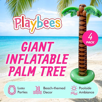 Giant Inflatable Palm Tree 6 Foot - 4PK - Beach Party Decorations for Summer Luau Themed Pool Party, Tropical Hawaiian Blow Up Palm Tree Favors - Poolside Ambiance, Easy Inflation