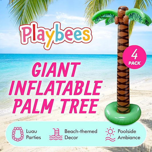 Giant Inflatable Palm Tree 6 Foot - 4PK - Beach Party Decorations for Summer Luau Themed Pool Party, Tropical Hawaiian Blow Up Palm Tree Favors - Poolside Ambiance, Easy Inflation