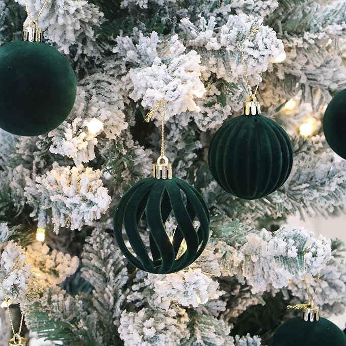 6inch Big Velvet Christmas Ornaments for Xmas Trees, 2 pcs Flocked Christmas Balls Sets for Holiday Decor