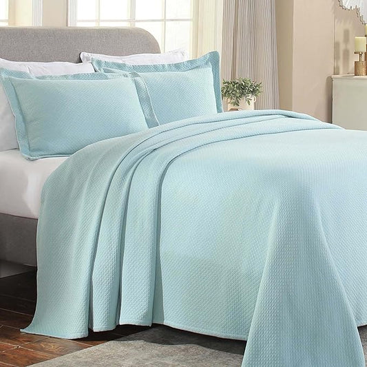 Superior Solitaire Cotton 2 Piece Bedspread Set, Home Bed Decor, Decorative Textured Bed Spread, 1 Pillow Sham, Airy Blanket, Matelasse Coverlet Bedding, All-Season Accent Blanket, Twin, Aqua