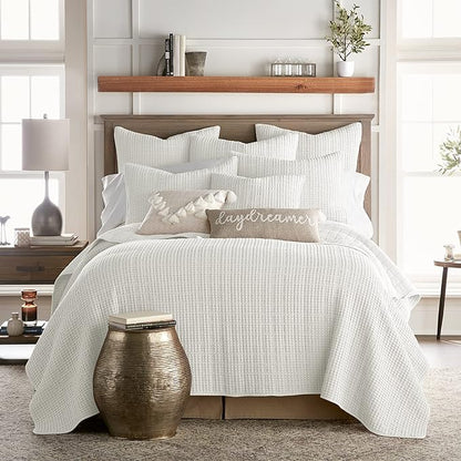 Levtex Home Mills Waffle Full/Queen Quilt Set (88x92in) with 2 Pillow Shams (26x20in) - Cream - Cotton Waffle Full/Queen Size Quilt Bedding Set - Lightweight, Soft, Pre-Washed