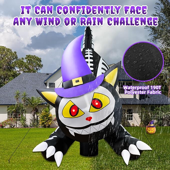 8.5 FT Tall Halloween Inflatables Black Cat Outdoor Decorations, Witch Cat Inflatable Halloween Decorations with Moving Head Blow Up Yard Decorations Built-in LEDs for Party Garden Lawn Decor