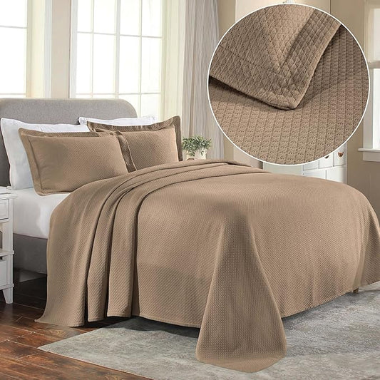 Superior Solitaire Cotton 3 Piece Bedspread Set, Home Bed Decor, Decorative Textured Bed Spread, 2 Pillow Shams, Airy Blanket, Matelasse Coverlet Bedding, All-Season Accent Blanket, Full, Taupe