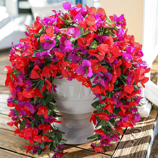 Faux Bougainvillea Artificial Flowers Plants for Outdoor Outside Spring Decoration, 2pcs Fake Silk Long Trailing Vines UV Resistant Realistic for Front Door Porch Planter Urn Patio Balcony Yard, Mix