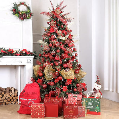 87ct Christmas Ball Ornaments Set Shatterproof Seasonal Hanging Decorations with Reusable Hand-held Gift Package for Xmas Tree Holiday Party and Home Decor, Red