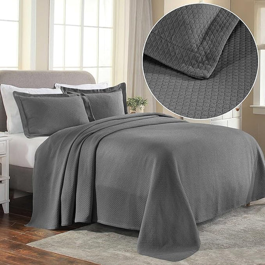 Superior Solitaire Cotton 3 Piece Bedspread Set, Home Bed Decor, Decorative Textured Bed Spread, 2 Pillow Shams, Airy Blanket, Matelasse Coverlet Bedding, All-Season Accent Blanket, King, Grey