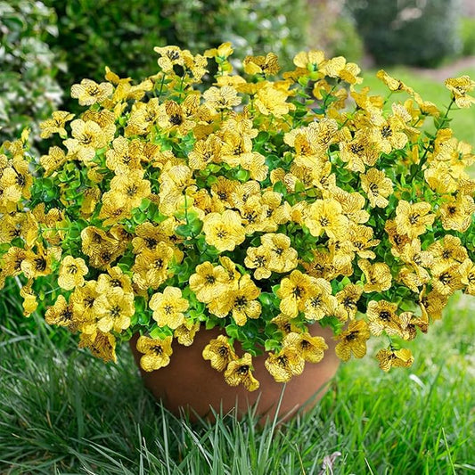 Artificial Fake Fall Yellow Mums Flowers Plants for Outdoor Outside, 12 Bundles Autumn Faux Silk Daisy UV Resistant Realistic for Porch Patio Home Window Box Yard Garden Planter