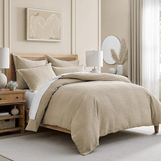Levtex Home - Cloud Waffle Taupe Comforter Set - Full/Queen Comforter + Two Standard Pillow Cases - Waffle Weave - Taupe - Comforter (90 x 94in.) and Pillow Case (26 x 20in.) - Cotton