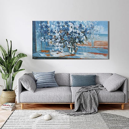 Wall Art Canvas Artwork Blue Flowers Pictures Wall Decor Canvas Prints Suitable For Living Room, Office, Bedroom, Kitchen, Can Be Hung Directly 20x40 Inch