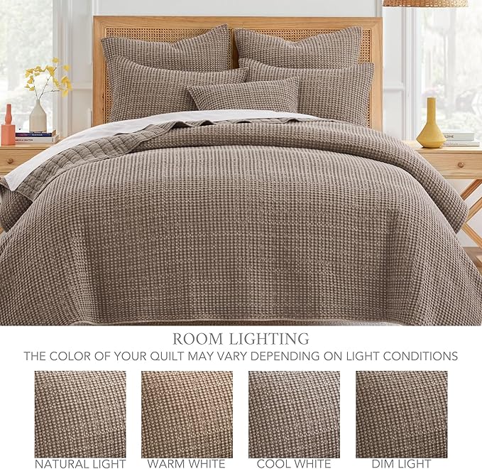 Levtex Home Mills Waffle Twin XL/Twin Quilt Set (68x86in) with 1 Pillow Sham (26x20in) - Cocoa - Cotton Waffle Twin Size Quilt Bedding Set - Lightweight, Soft, Pre-Washed