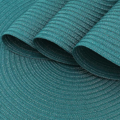 SHACOS Round Placemats Set of 6 Washable 15 inch Round Table Mats Cotton Polyester Woven Braided Place Mats for Dining Table, Teal Green