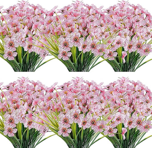 20 Bundles Artificial Flowers Outdoor UV Resistant Fake Flowers No Fade Faux Plastic Plants Garden Porch Window Box Decorating(Pink)…