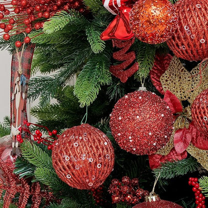 3.15" Christmas Ball Ornaments Glitter Shatterproof Christmas Tree Ornaments Sequin Xmas Hanging Balls Decorations for Wedding Party Holiday(Red, 12pc-8cm)