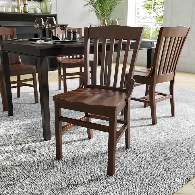 Flash Furniture Hercules Series School House Back Mahogany Wood Dining Chair, Traditional Elegant Wood Restaurant Chair, Walnut Wood