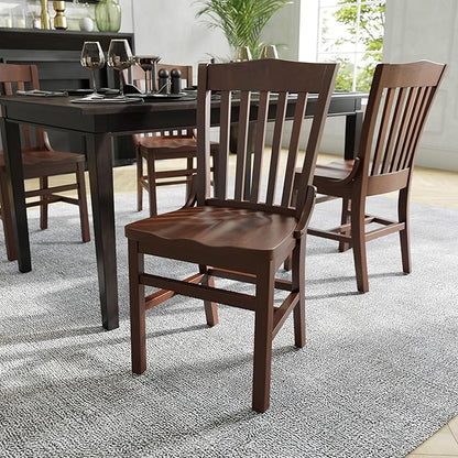 Flash Furniture Hercules Series School House Back Mahogany Wood Dining Chair, Traditional Elegant Wood Restaurant Chair, Walnut Wood