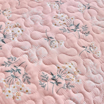 3 Pieces King Size Comforter Set, Vibrant Colors White Floral Green Botanical Leaf Printed on Pink Bedspread Coverlet Set, Summer Quilted Bed Set for All Season-(Includes 1 Quilt, 2 Pillow Shams)