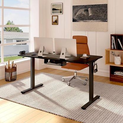 FLEXISPOT EN2 Whole-Piece Standing Desk with Clamp Power Strip, 55 x 28” Electric Stand Up Height Adjustable Desk with Cable Management (Black Frame + 55" Black Top, 2 Packages)