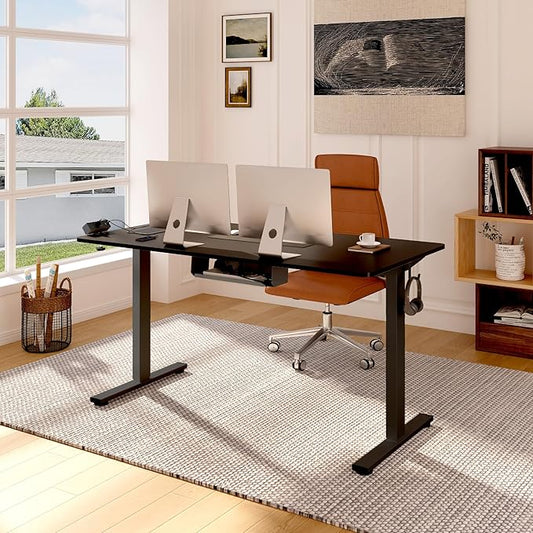 FLEXISPOT EN2 Whole-Piece Standing Desk with Clamp Power Strip, 55 x 28” Electric Stand Up Height Adjustable Desk with Cable Management (Black Frame + 55" Black Top, 2 Packages)